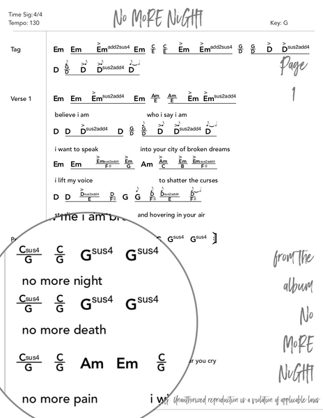 No MoRE NiGHT Chord Chart by Loudbrook