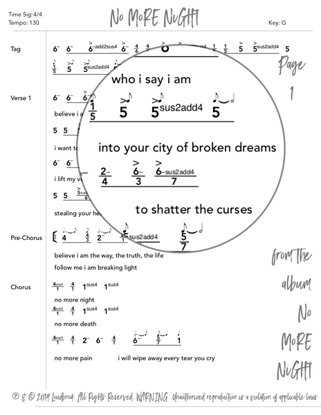 No MoRE NiGHT Nashville Numbers Chart by Loudbrook