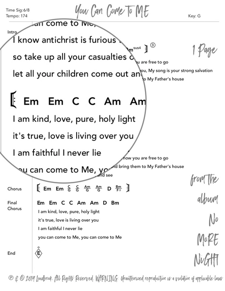 You Can Come To ME Chord Chart by Loudbrook